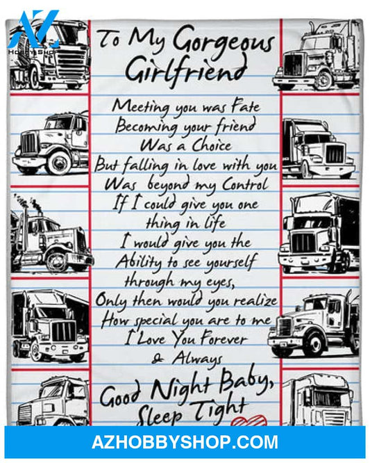 Gift For Girlfriend Blanket, Trucker's Girlfriend Premium Fleece Blanket