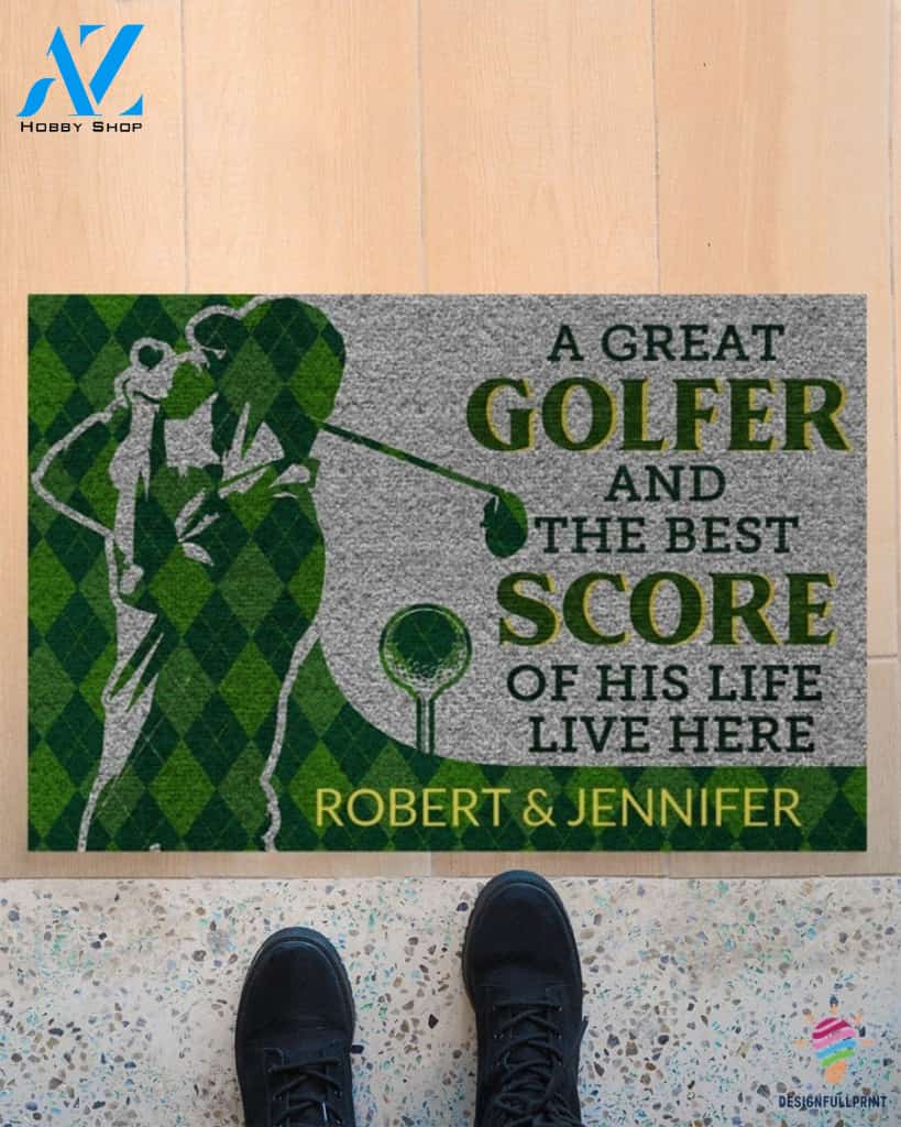 Gift For Golf Lover An Great Golfer And Best Score Of His Life Live Here Doormat HG