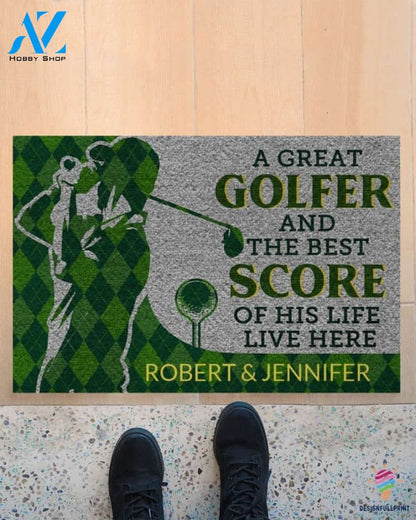 Gift For Golf Lover An Great Golfer And Best Score Of His Life Live Here Doormat HG