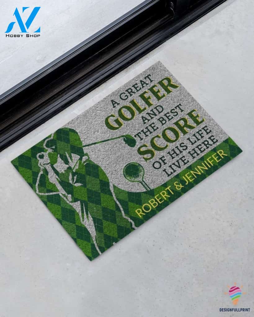 Gift For Golf Lover An Great Golfer And Best Score Of His Life Live Here Doormat HG