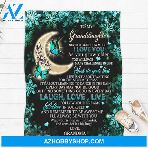 Gift For Granddaughter Blanket, To My Granddaughter I Love You To The Moon And Back (Turquoise) - Love From Grandma
