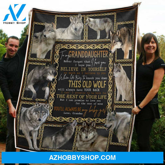 Gift For Granddaughter Blanket, To My Granddaughter Wolf Believe In Yourself Gift From Grandma Fleece Blanket