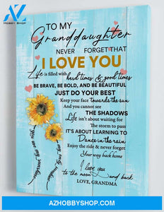 Gift for Granddaughter from Grandma - Sunflower - Learn To Dance In The Rain- Framed Canvas Gift GMD032