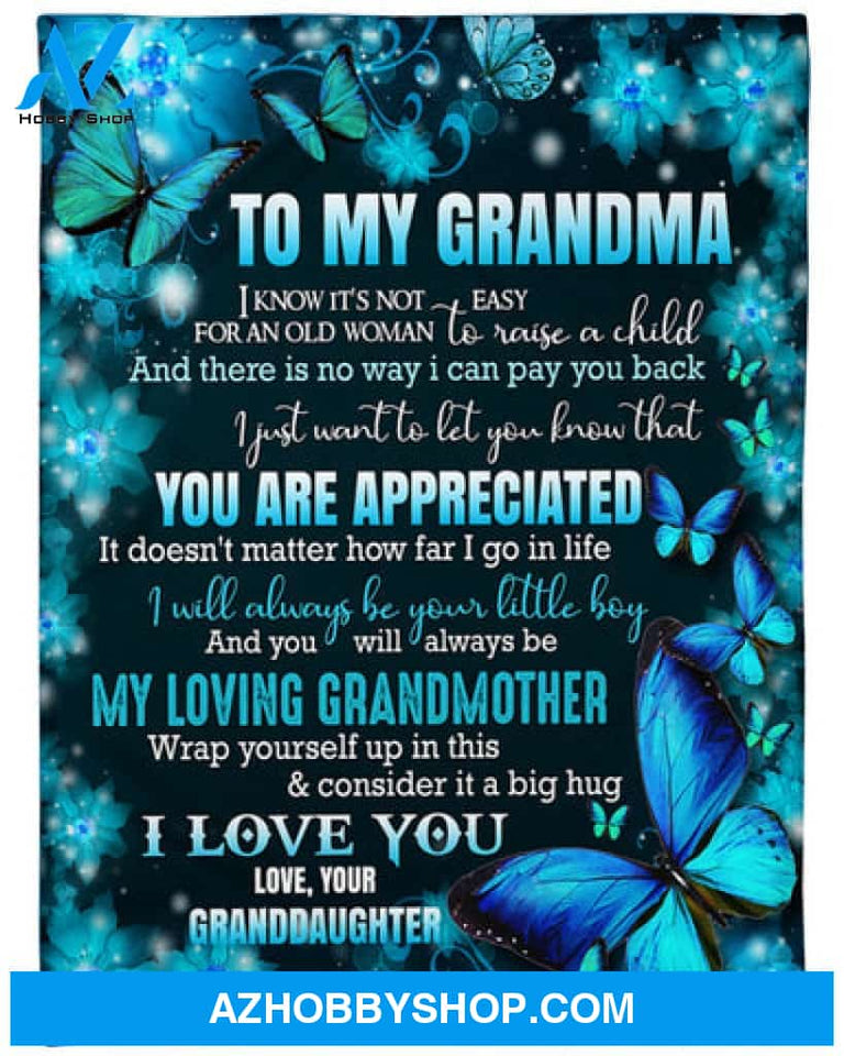 Gift For Grandma Blanket, To My Grandma My Loving Grandmother Butterfly Blanket Gift For Grandma