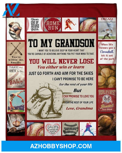 Gift For Grandson Blanket, Grandma To Grandson Believe Deep In Baseball Fleece Blanket