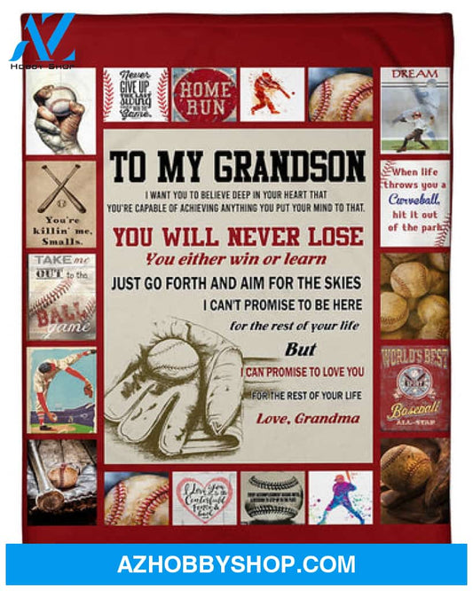 Gift For Grandson Blanket, Grandma To Grandson Believe Deep In Baseball Fleece Blanket