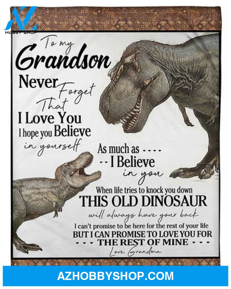 Gift For Grandson Blanket, Grandma To My Grandson This Old Dinosaur Will Always Have Your Back