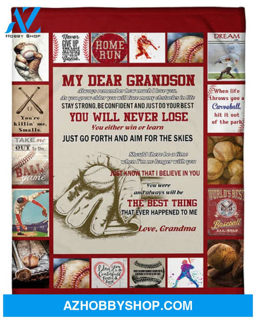 Gift For Grandson Blanket, Grandma To Grandson You Will Never Lose Baseball Fleece Blanket
