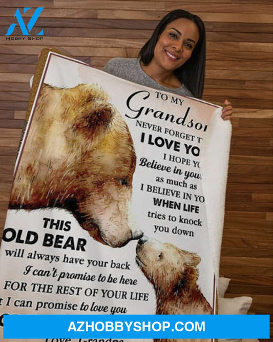 Gift For Grandson Blanket, This Old Bear Will Always Have You Back Fleece Blanket