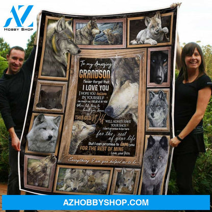 Gift For Grandson Blanket, To My Amazing Grandson Wolf Believe In Yourself Love From Grandpa