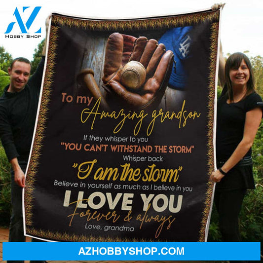 Gift For Grandson Blanket, To My Grandson Baseball Believe In Yourself Gift From Grandma Fleece Blanket