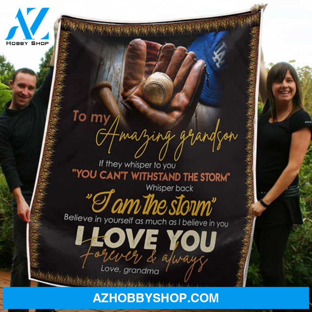 Gift For Grandson Blanket, To My Grandson Baseball Believe In Yourself Gift From Grandma Fleece Blanket