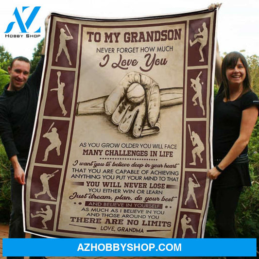 Gift For Grandson Blanket, To My Grandson Baseball Believe In Yourself No Limit Gift From Grandma Fleece Blanket