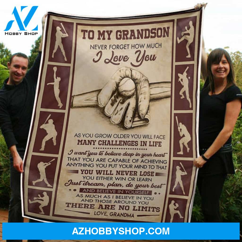 Gift For Grandson Blanket, To My Grandson Baseball Believe In Yourself No Limit Gift From Grandma Fleece Blanket