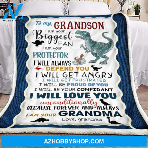 Gift For Grandson Blanket, To My Grandson I Am Your Biggest Fan Letter Dinosaur - Love From Grandma