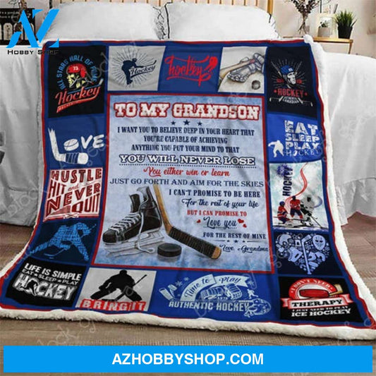 Gift For Grandson Blanket, To My Grandson Ice Hockey