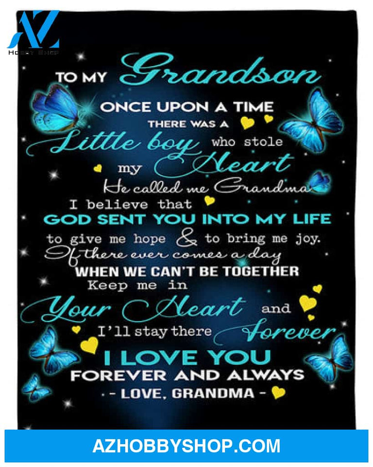 Gift For Grandson Blanket, To My Grandson Keep Me In You Heart Butterfly - Love From Grandma