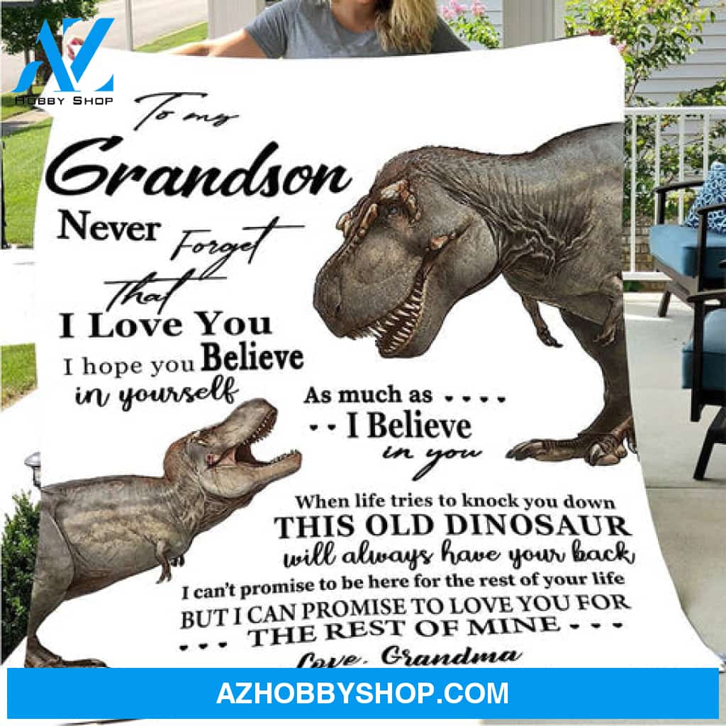 Gift For Grandson Blanket, To My Grandson Never Forget That I Love You, Dinosaur Fleece Blanket