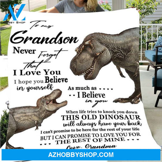 Gift For Grandson Blanket, To My Grandson Never Forget That I Love You, Dinosaur Fleece Blanket