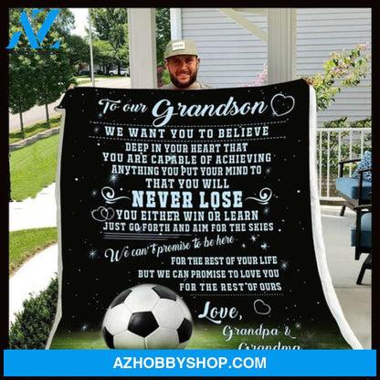 Gift For Grandson Blanket, To Our Grandson Soccer We Can Promise To Love You For The Rest Of Ours - Love From Grandpa & Grandma