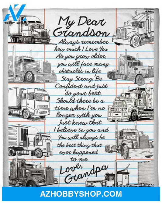 Gift For Grandson Blanket, Trucker's Grandson Premium Fleece Blanket