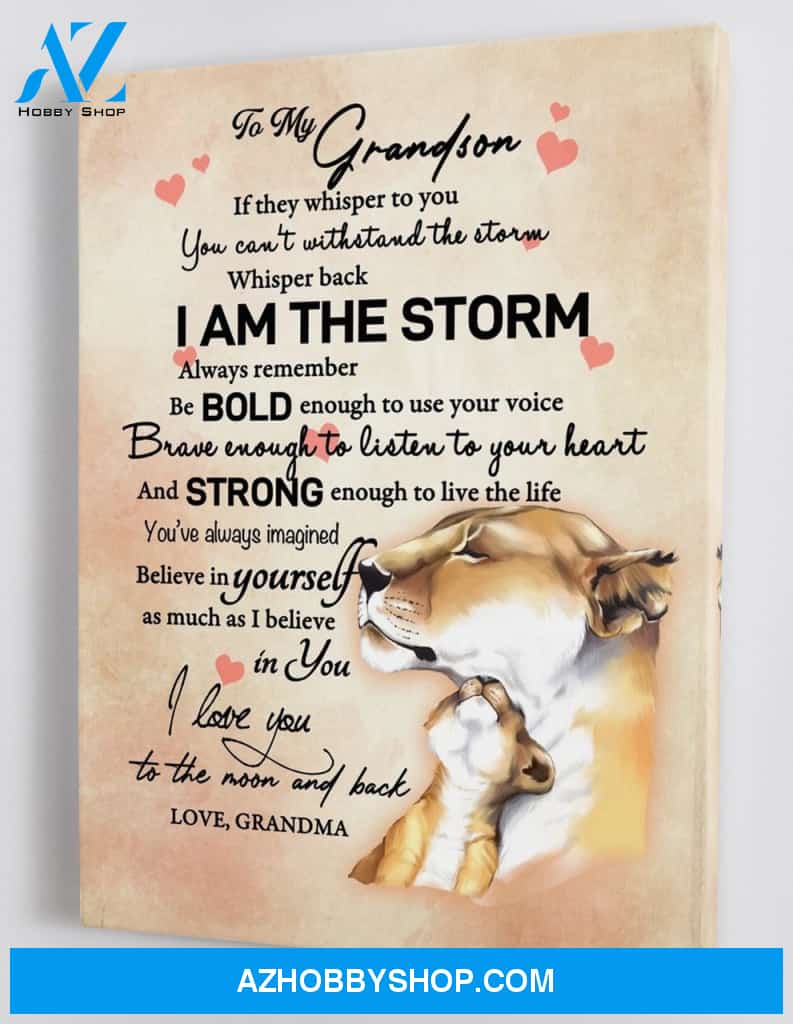 Gift for Grandson from Grandma - Lioness and Cub - I am the Storm - Framed Canvas Gift GMS016