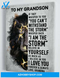 Gift for Grandson from Grandma - The Lion - I Am The Storm White Version Framed Canvas Gift GMS047