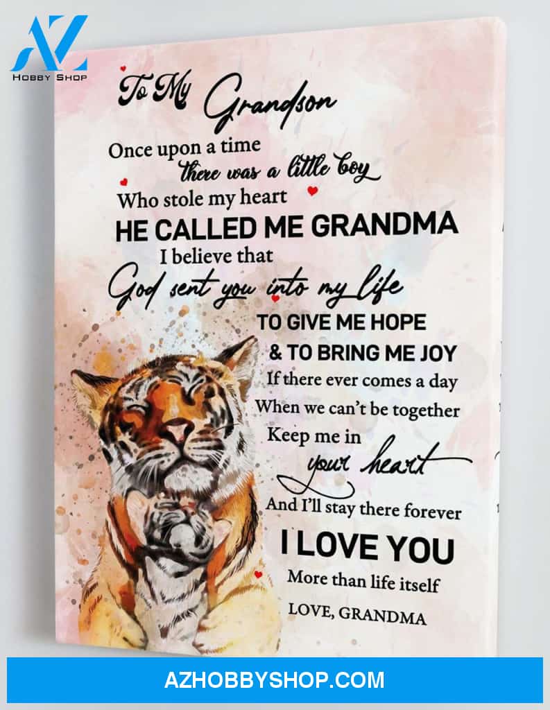 Gift for Grandson from Grandma - The Tiger & Cub - God Sent You Into My Life - Framed Canvas Gift GMS046