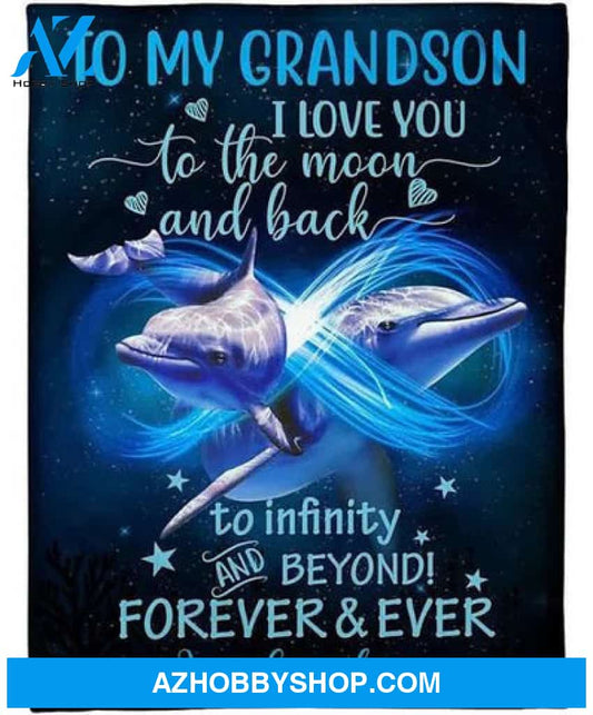 Gift For Grandson Love You To The Moon And Back Trending Fleece Blanket Gift For Grandson From Grandma 