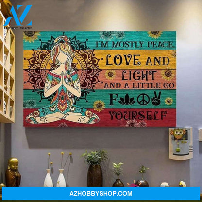 Gift For Hippie I Am Mostly Peace Hippie Meditation Girl Colorful Wooden Texture Wall Art Canvas Lh