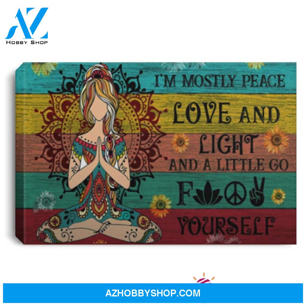 Gift For Hippie I Am Mostly Peace Hippie Meditation Girl Colorful Wooden Texture Wall Art Canvas Lh