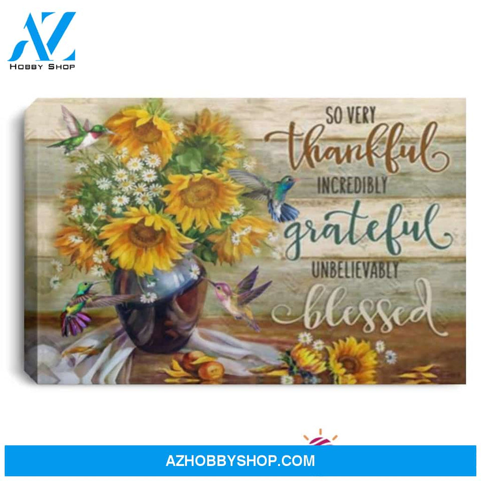 Gift For Hippie So Very Thankful Hummingbird And Sunflower Morning Captions Wall Art Canvas Sunflower Canvas Lh