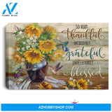 Gift For Hippie So Very Thankful Hummingbird And Sunflower Morning Captions Wall Art Canvas Sunflower Canvas Lh