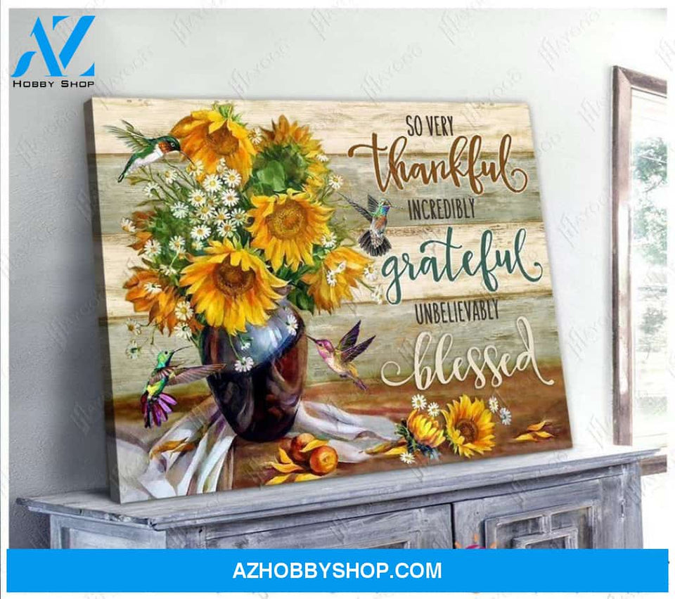 Gift For Hippie So Very Thankful Hummingbird And Sunflower Morning Captions Wall Art Canvas Sunflower Canvas Lh