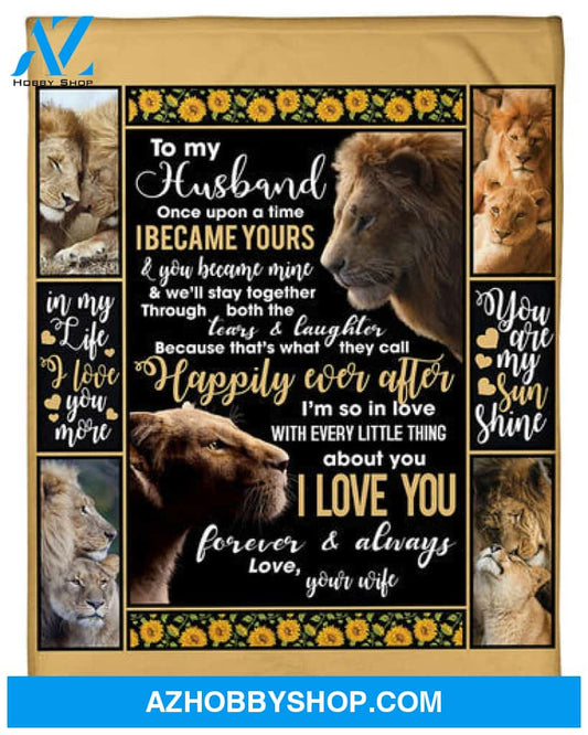Gift For Husband Blanket, Wife To Husband You Are My Sunshine Lion Fleece Blanket