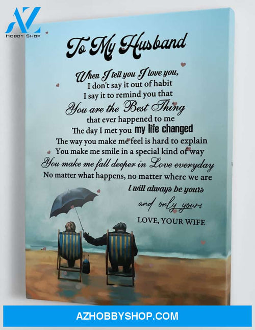 Gift for Husband from Wife - Couple Sitting By The Beach - Framed Canvas Gift WH014