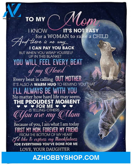 Gift For Mother Blanket, First My Mom Forever My Friend Wolf Fleece Blanket