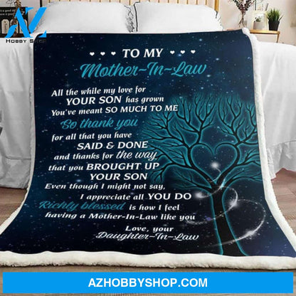 Gift For Mother Blanket, To My Mother In Law All The While My Love For Your Son