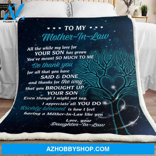 Gift For Mother Blanket, To My Mother In Law All The While My Love For Your Son