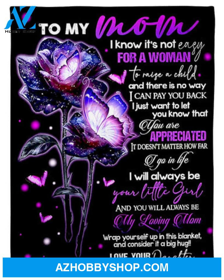 Gift For Mother Blanket, To My Mom Purple Roses Butterfly