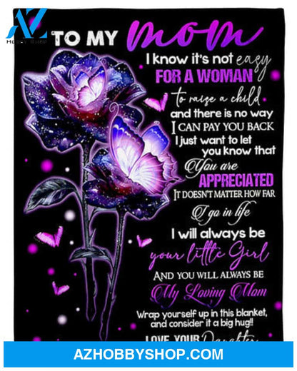 Gift For Mother Blanket, To My Mom Purple Roses Butterfly
