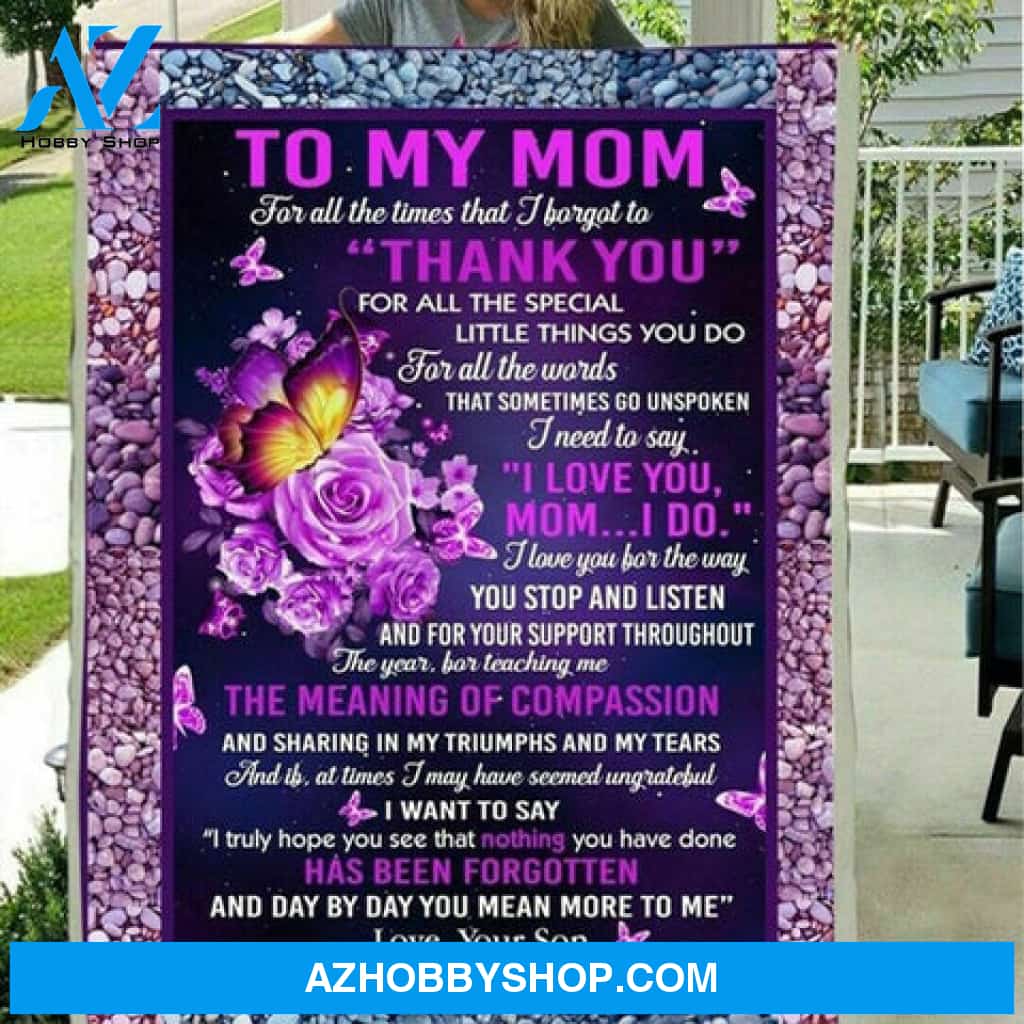 Gift For Mother Blanket, To My Mom Thank You For All Special Little Things You Do Purple Flower Gift From Son Fleece Blanket 