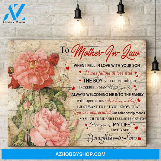 Gift for Mother-in-law From Daughter-in-law I Feel So Lucky To Have You In My Life Canvas