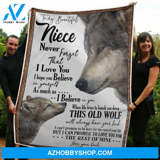 Gift For Niece Blanket, My Beautiful Niece Wolf Believe In Yourself Gift From Uncle Fleece Blanket