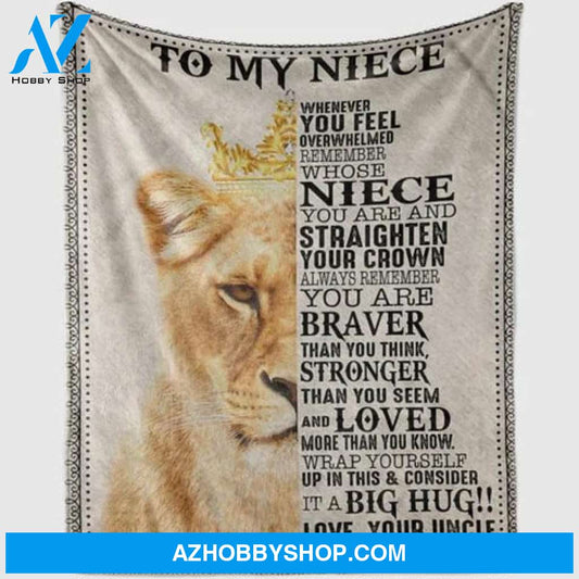 Gift For Niece Blanket, To My Niece Lion From Uncle You Are Loved More Than You Know