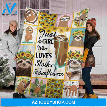 Gift For Sloth Blanket, Just A Girl Who Loves Sloths & Sunflowers