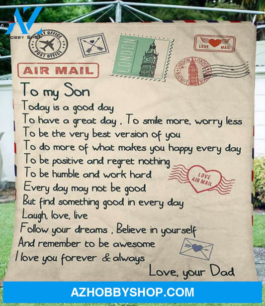 Gift For Son Blanket, Air Mail Letter From Dad To Son