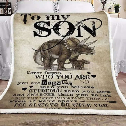 Gift For Son Blanket, Mom To Son Dinosaur Blanket