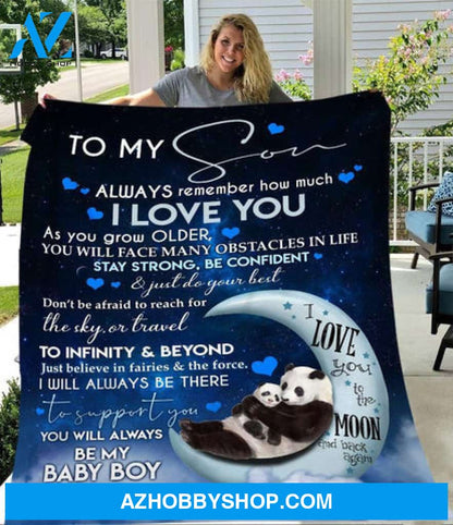 Gift For Son Blanket, Moon Panda I Love You To The Moon And Back Again To My Son Always Remember How Much I Love You Mom Fleece Blanket