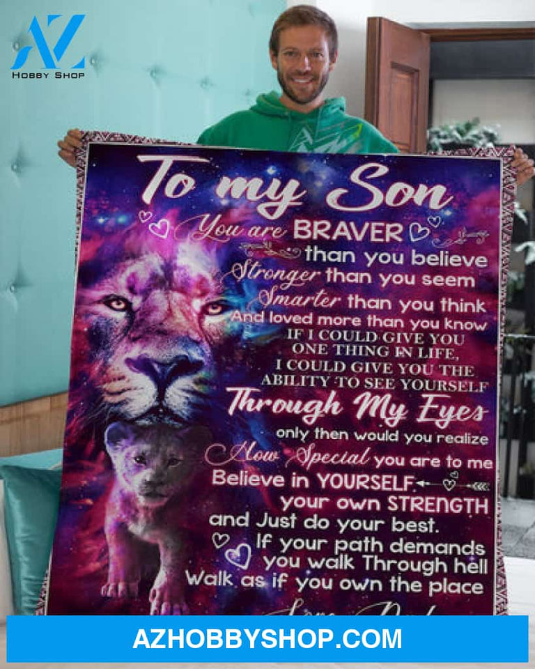 Gift For Son Blanket, To My Son Lion Love Dad